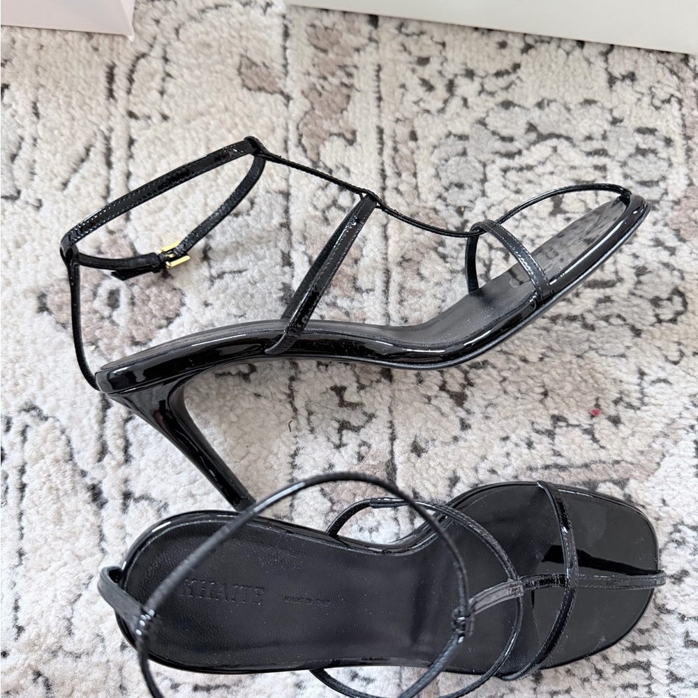 KHAITE Black Patent Strappy Stiletto Cage Sandals - Picture 8 of 12